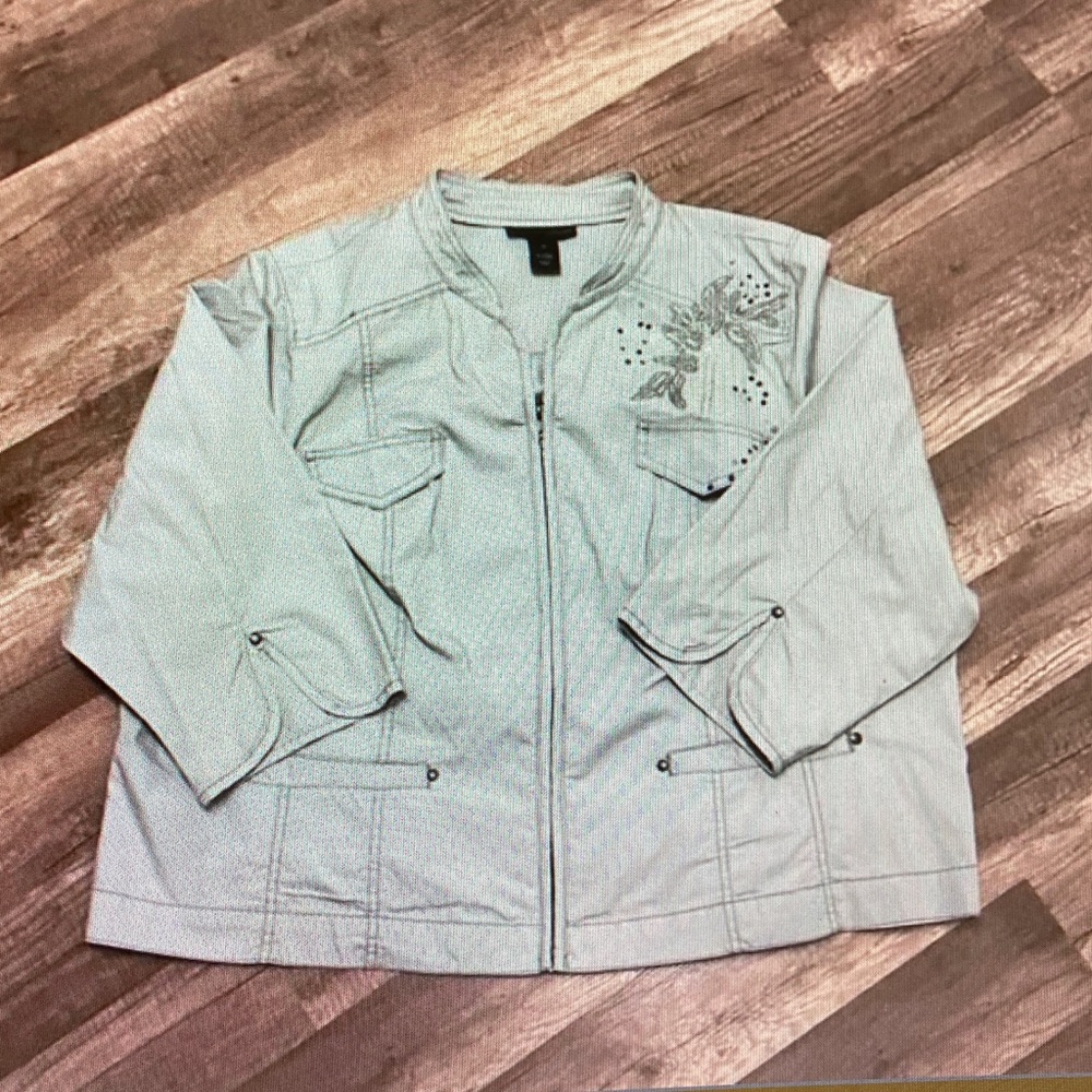 Lane Bryant Light Gray Embroidered Utility Jacket with Stud Detail